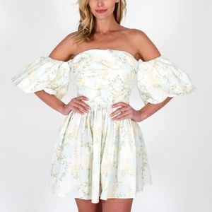 Pastel Floral Off-shoulder puff-sleeve dress NWT